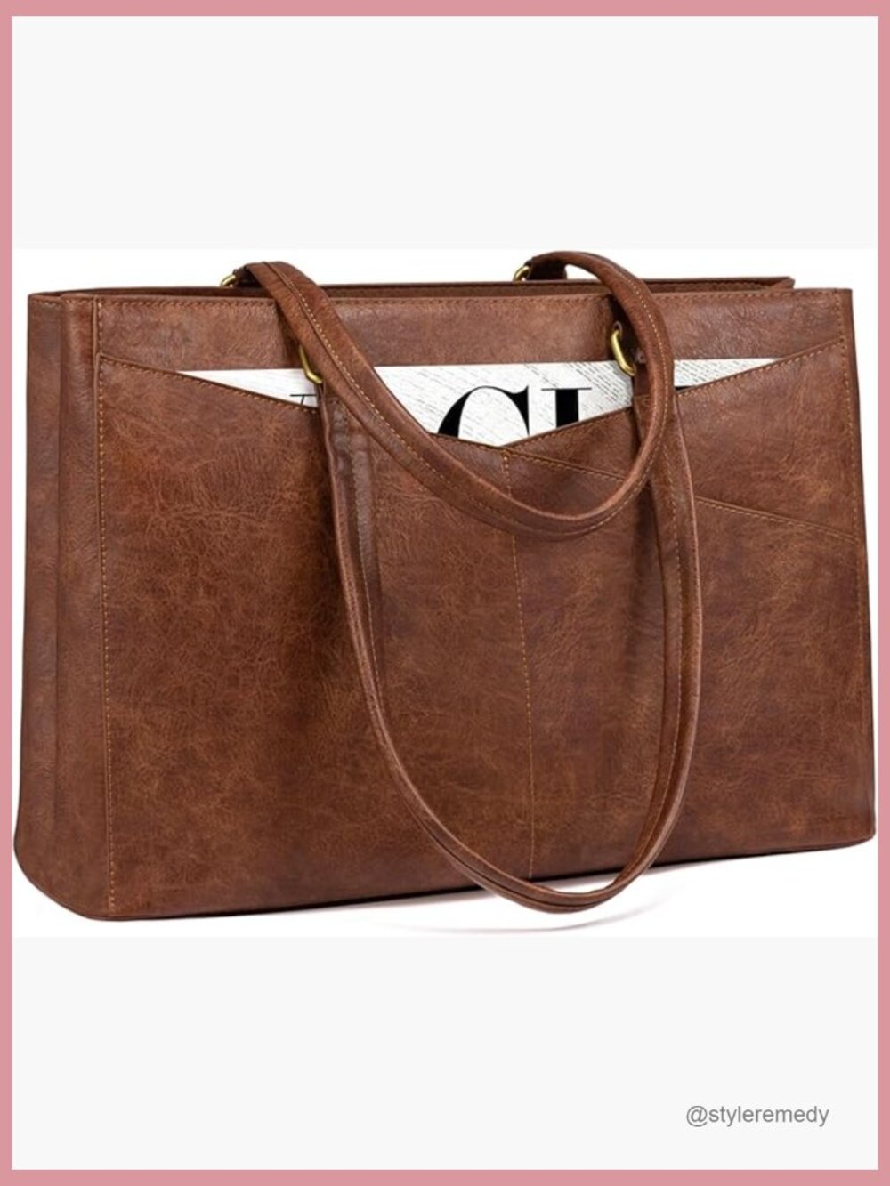 Vintage Leather Laptop Tote Bag for Women, 15.6 Inch Work Briefcase,